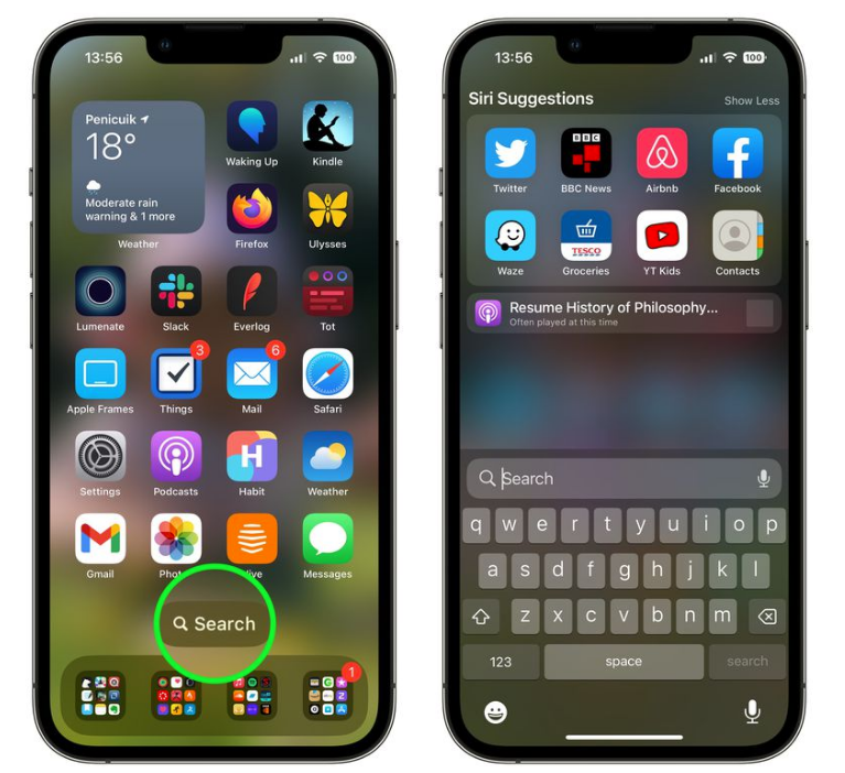 东至苹果手机维修分享升级到 iOS 16 后，如何删除主屏幕上的搜索按钮 