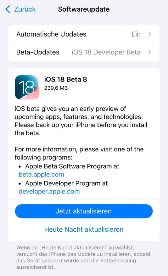 东至苹果手机维修分享苹果 iOS / iPadOS 18 开发者预览版 Beta 8 发布 